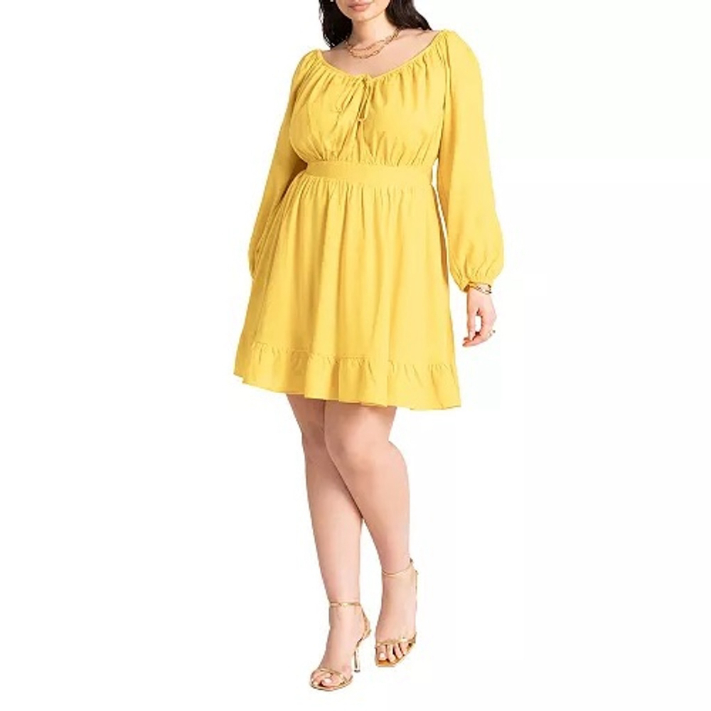 Women's ELOQUII Yellow Long Sleeve Mini‎ Dress Plus Size 16